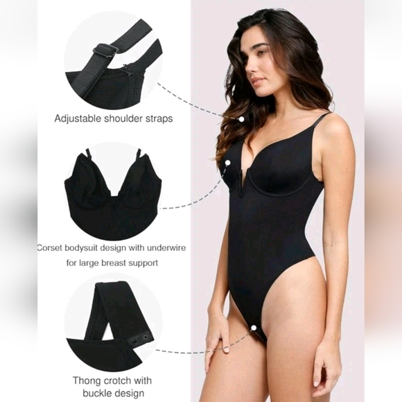 Popilush Deep V Neck Thong Shapewear Bodysuit Black XL NWT - Picture 11 of 13